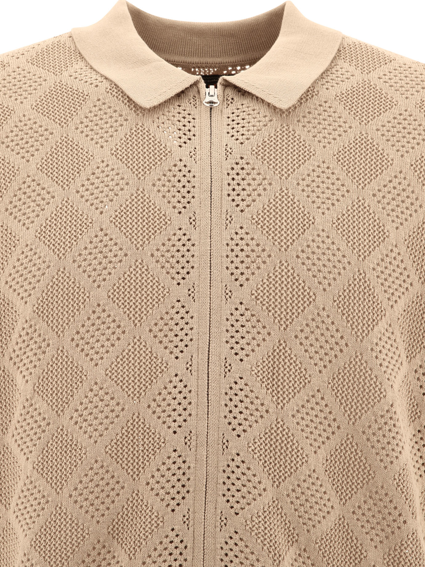 BEAMS PLUS Beige Zip knit mesh polo shirt